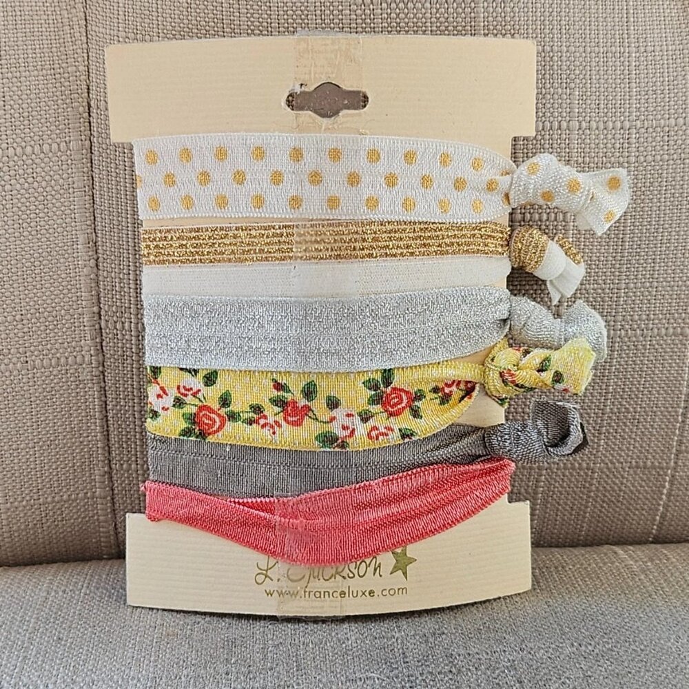 France Luxe Hair Ties Multi Color Set of 6 Hair Bands L. Erickson Pony Tail Tie - Picture 10 of 11